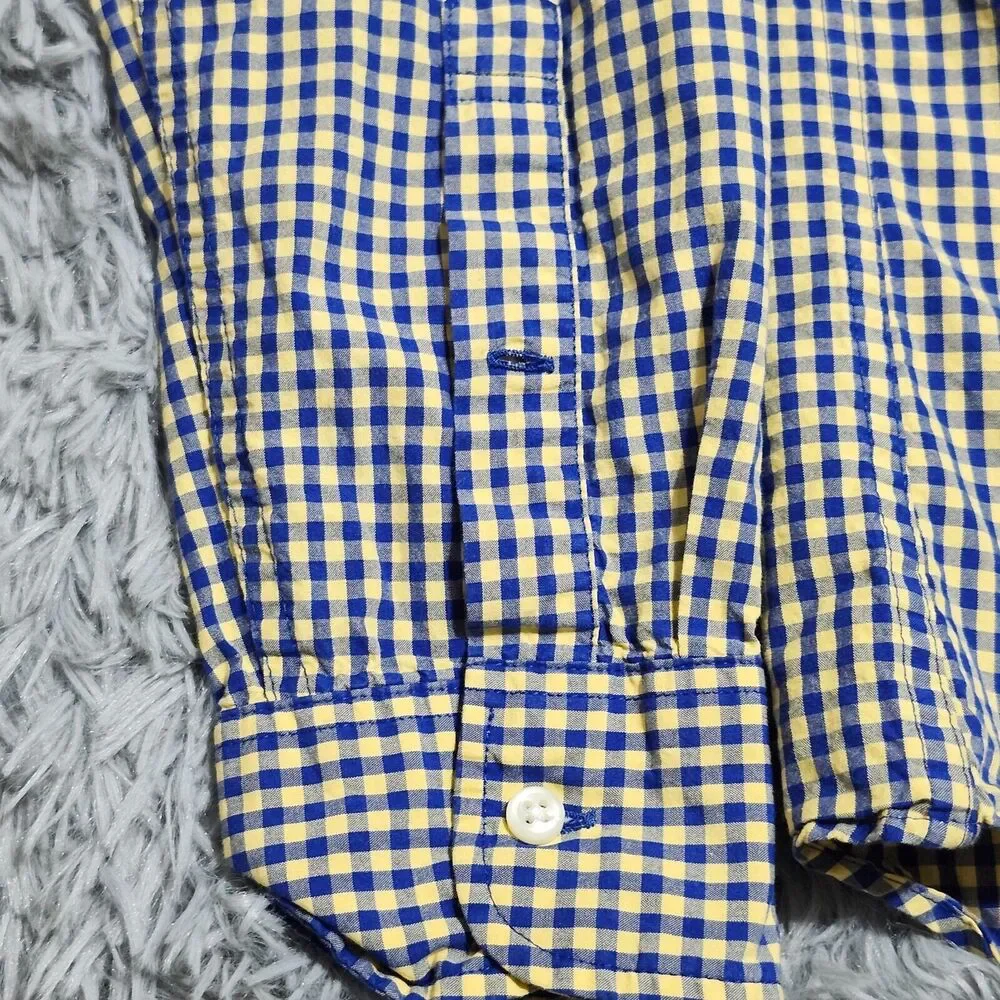 J Crew Button Down Shirt Mens Medium Secret Wash Cotton Yellow Blue Gingham J.‎
